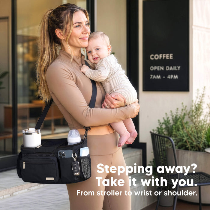Stepping away? Take it with you. - From stroller to wrist or shoulder.