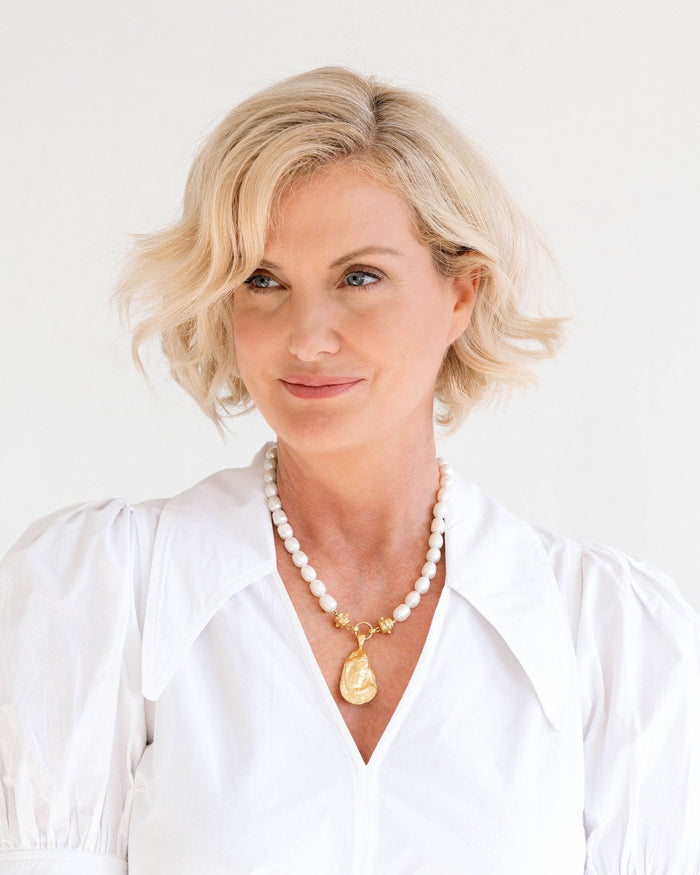 Model in the Susan Shaw Pearl Oyster Necklace