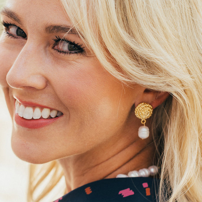 Model in the Susan Shaw Pearl Rope Earrings