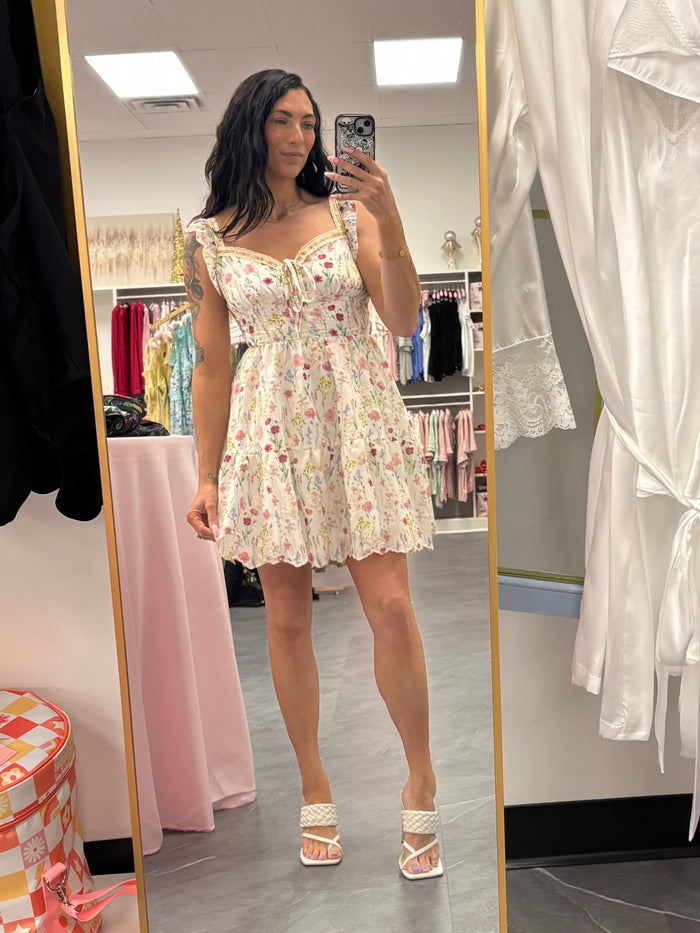 Sweet Meadow Floral Mini Dress - White - Intimate Whispers