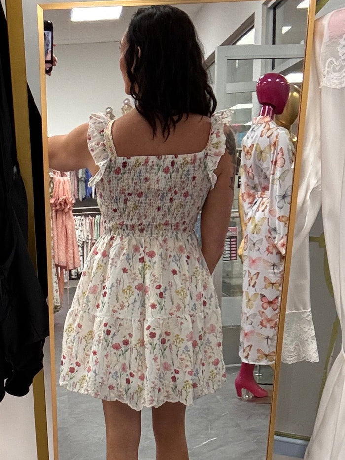 Sweet Meadow Floral Mini Dress - White - Intimate Whispers
