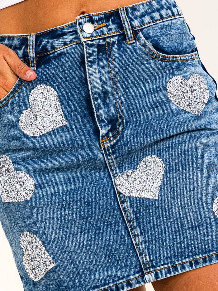 Sweet Statement Rhinestone Heart Denim Skirt-Cute-Trendy-Shop-Womens-Boutique-Clothing-Store