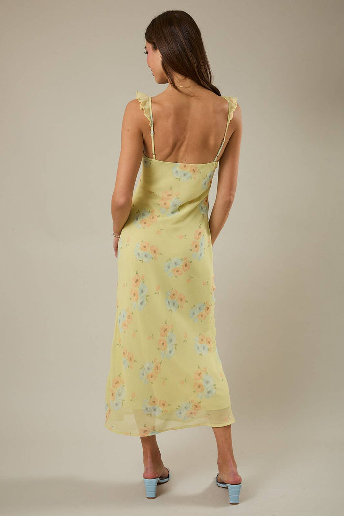 Sweetheart Neck Maxi Dress - Yellow Floral - Intimate Whispers