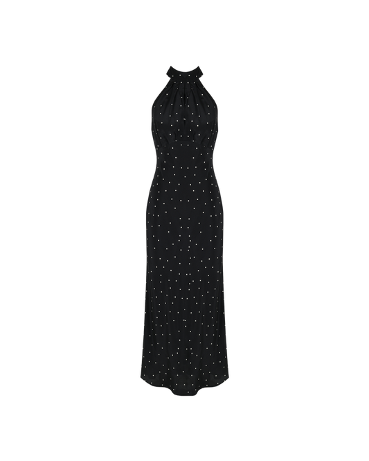 SYMPHONY SILK HALTER DRESS POLKA DOT