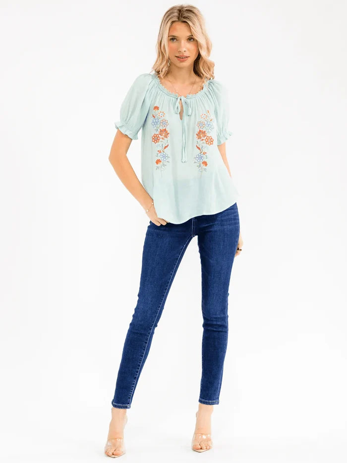 The Meadow Breeze Embroidered Blouse-Cute-Trendy-Shop-Womens-Boutique-Clothing-Store