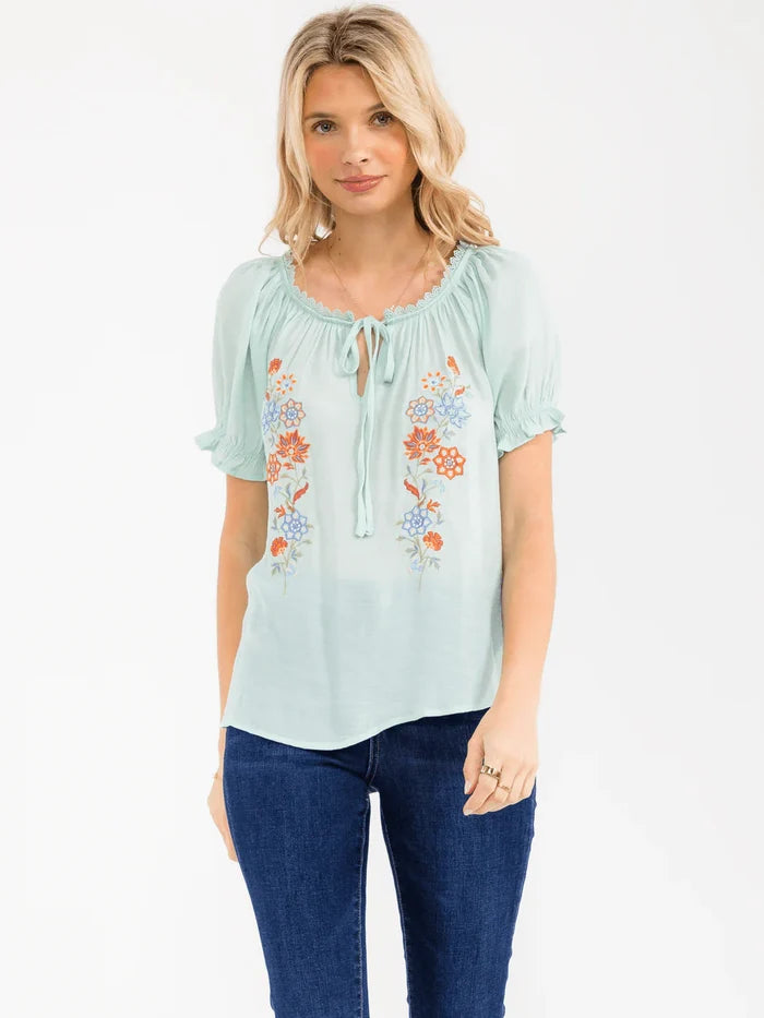 The Meadow Breeze Embroidered Blouse-Cute-Trendy-Shop-Womens-Boutique-Clothing-Store