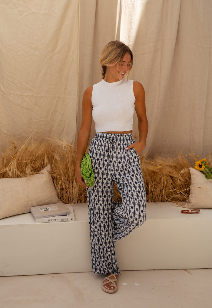 Tie dye Simona wide-leg pants, front view