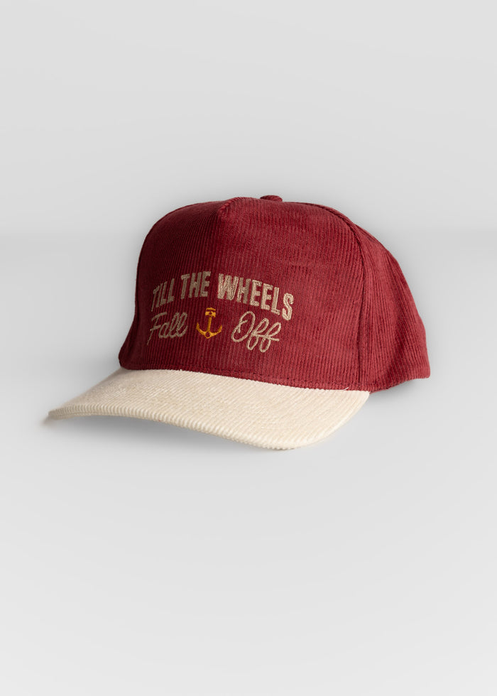 Men’s 11 wale corduroy hat with custom chainstitch embroidery and adjustable strap, textured cotton cap with durable construction and classic style