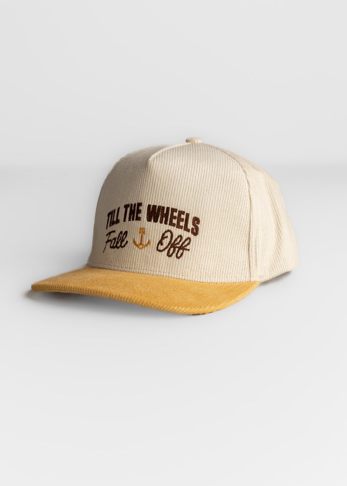 Men’s 11 wale corduroy hat with custom chainstitch embroidery and adjustable strap, textured cotton cap with durable construction and classic style