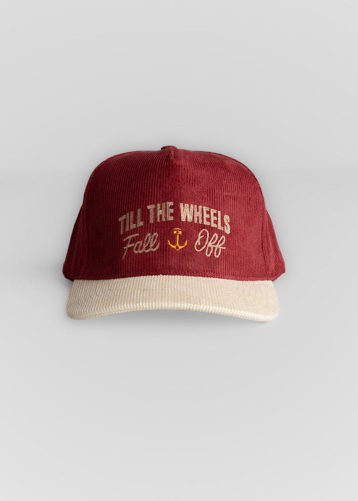 Men’s 11 wale corduroy hat with custom chainstitch embroidery and adjustable strap, textured cotton cap with durable construction and classic style