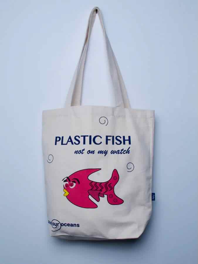 Tote in heavy, organic cotton canvas - Plastic fish, not on my watch