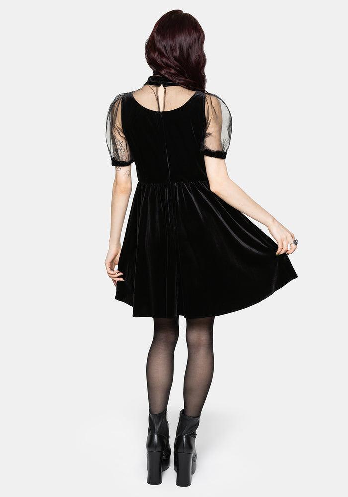 Trixie Velour Mesh Embroidered Mini Smock Dress