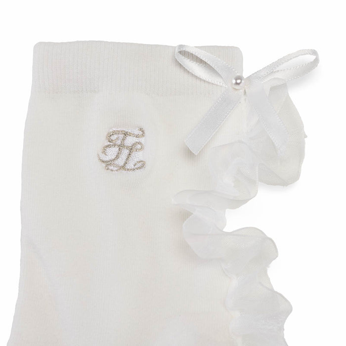 Tulle Frill Ankle Socks (White)