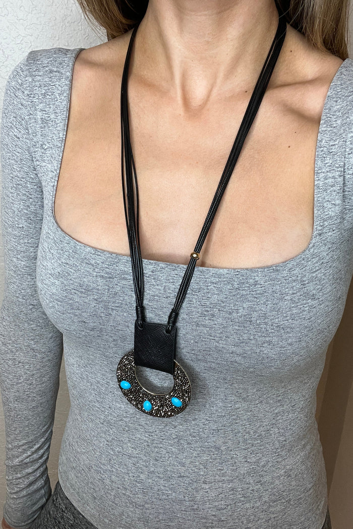 Style the Turquoise Delights Leather Statement Necklace exclusively at Born To Glam