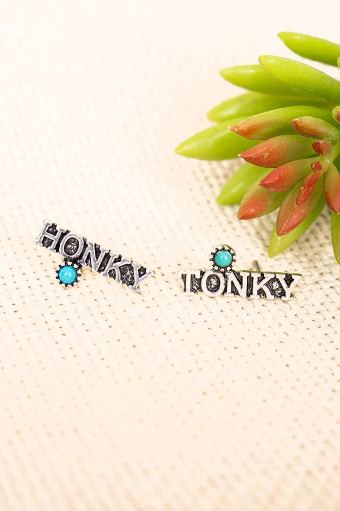 Turquoise Silvertone "Honky Tonky" Earrings