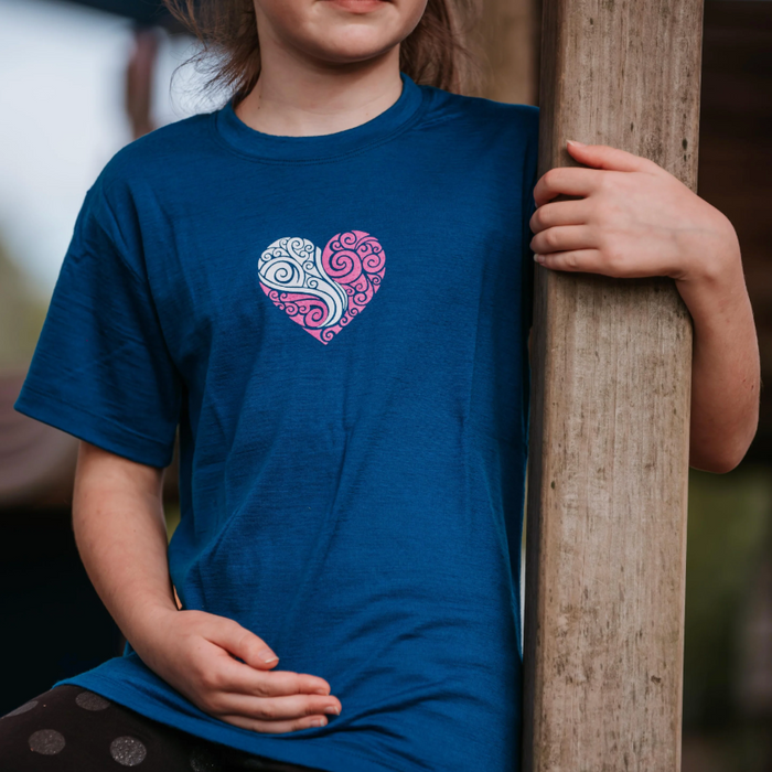 Tussock Ridge Merino - Merino Kids Loveheart Tee (MK130)Ocean