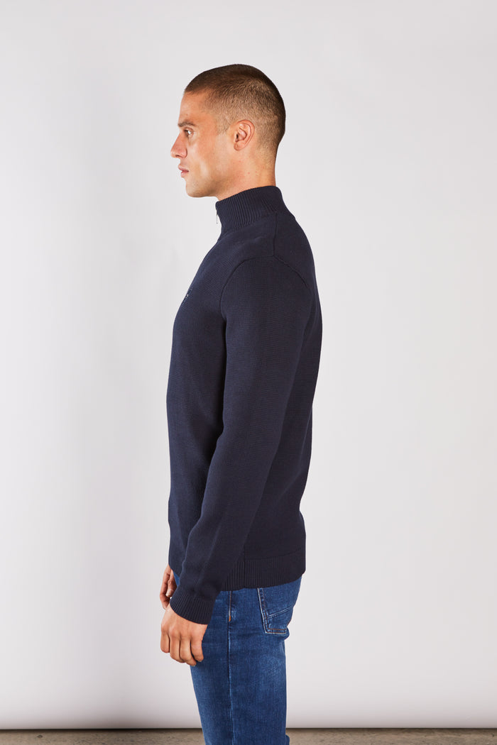 Twain Half Zip Grey Marl Salute Navy