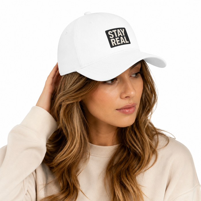 Black Stay Real unisex baseball cap with low-profile cotton twill crown