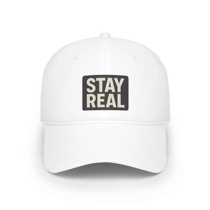 Stay Real embroidered baseball cap styled for relaxed casual wear