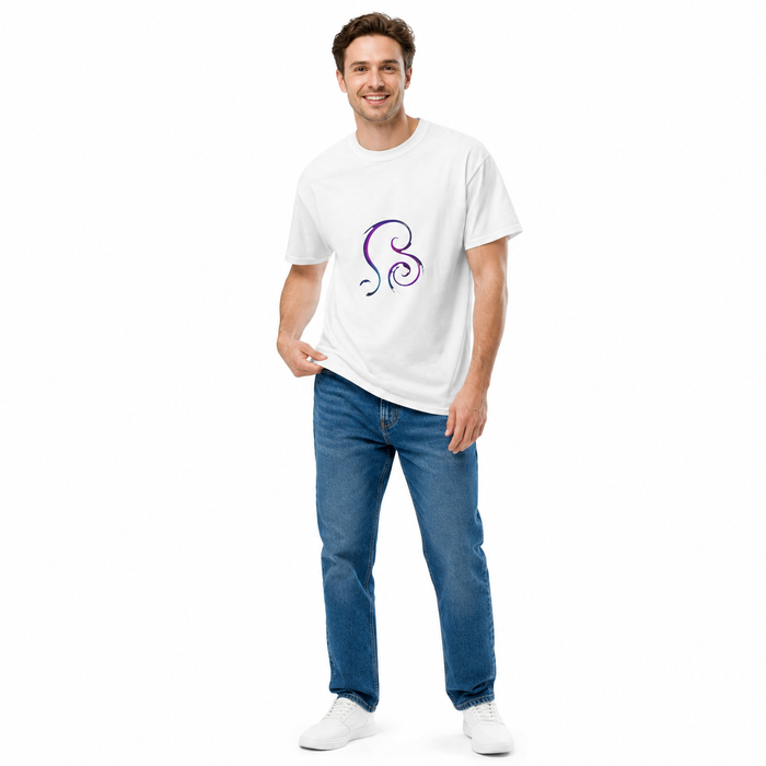 Unisex graphic tee with elegant swirl artwork, crew neckline and smooth fabric styled as a polished everyday wardrobe staple.