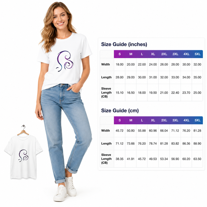 Elegant swirl unisex graphic tee shown in front with classic crew neck, clean shape and refined artwork for everyday styling.