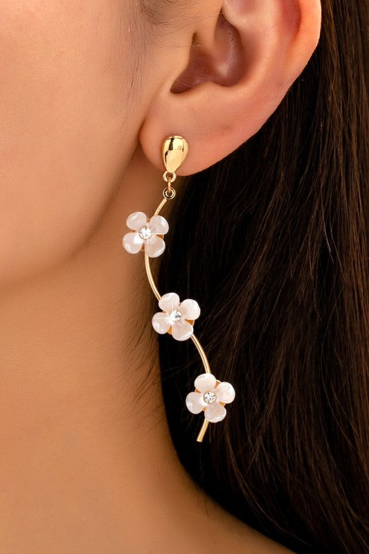 Vine & Divine Mother of Pearl Flower Drop Earrings-Cute-Trendy-Shop-Womens-Boutique-Clothing-Store