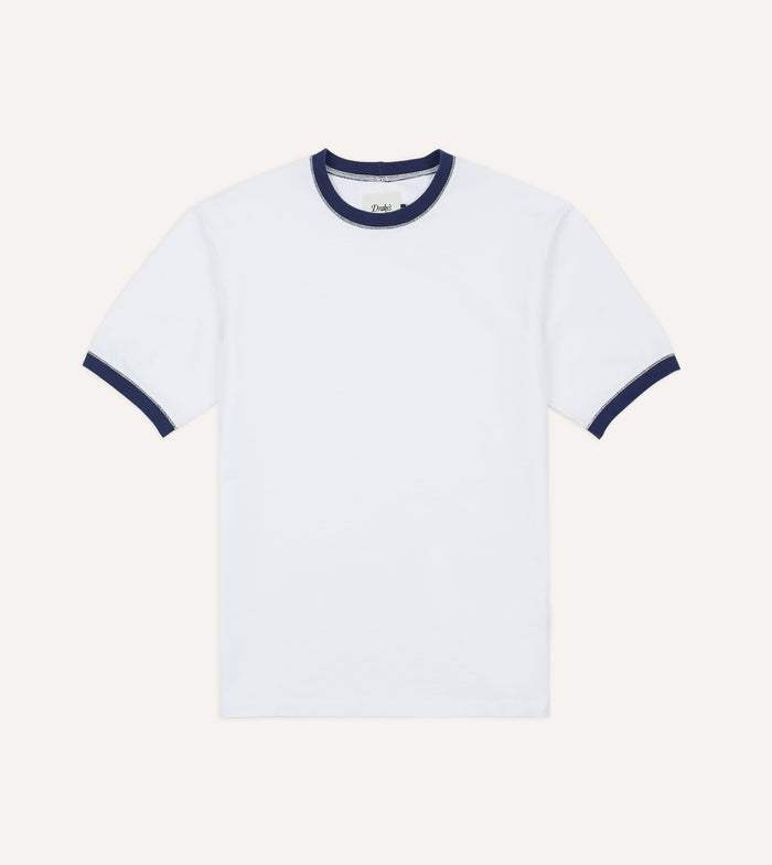 White and Navy Tipped Ringer T-Shirt
