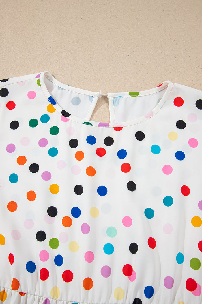 White Colourful Polka Dot Short Sleeve Tiered Ruffled Babydoll Blouse - Tops/Blouses & Shirts