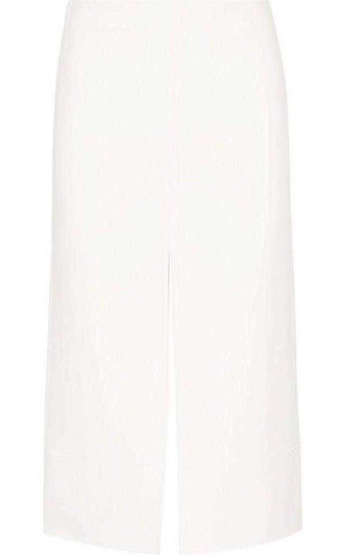Chloe White Crepe Slit Knee Length Skirt - Runway Catalog