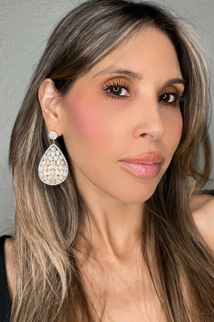 Style the White Mini Quartz Gemstone Sterling Silver Earring exclusively at Born To Glam