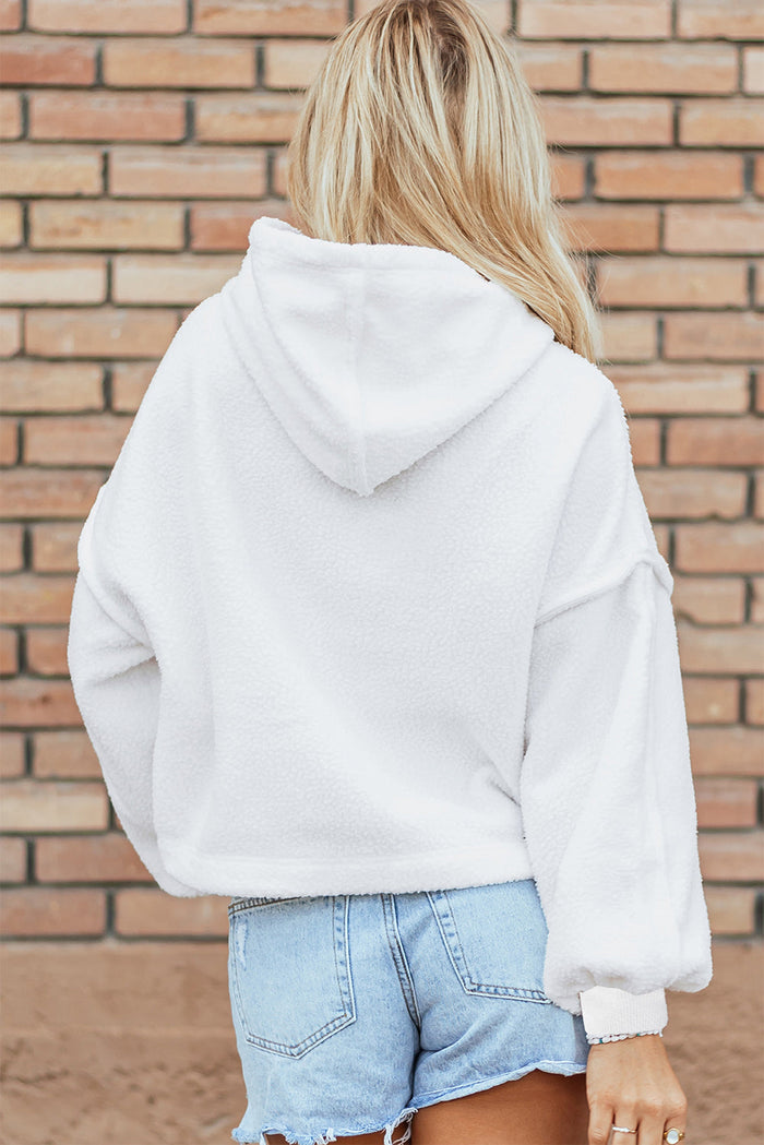 White Sherpa Fleece Drop Shoulder Hoodie - Tops/Sweatshirts & Hoodies