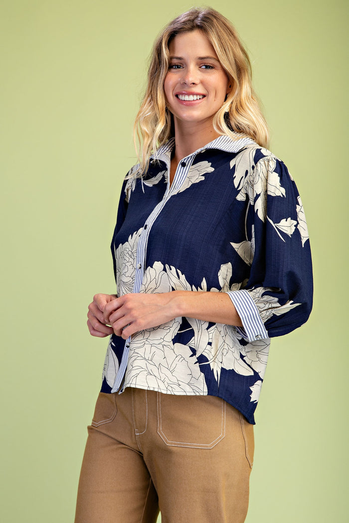 Willow & Vine Pattern Mix Blouse-Cute-Trendy-Shop-Womens-Boutique-Clothing-Store