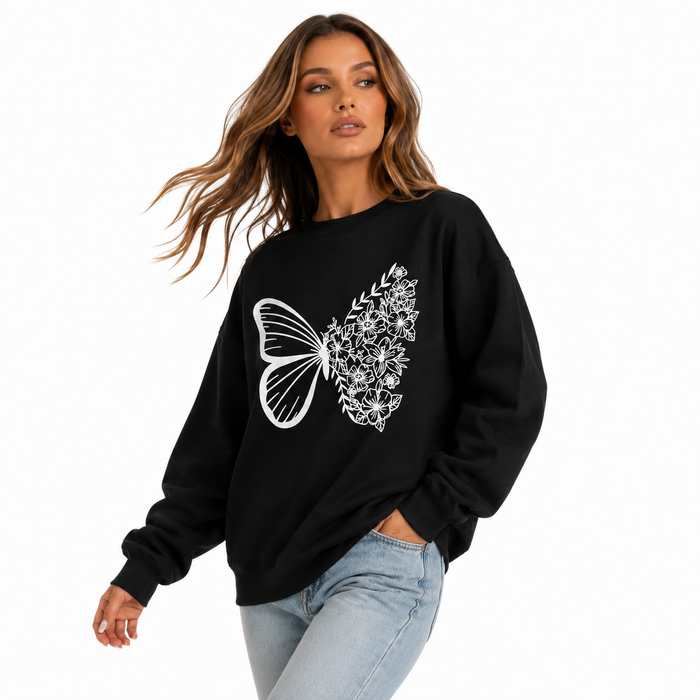 Women casual sweatshirt with pockets, soft-touch fabric, classic crew neck, and regular fit for workdays and travel days soon