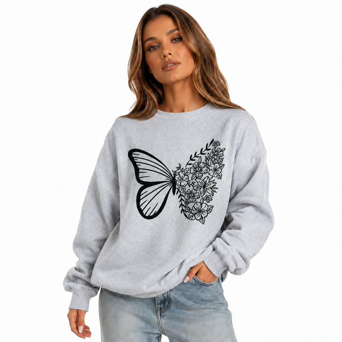 Classic women pullover sweatshirt with pockets, crew neckline, solid color look, and comfortable seasonal layering style wear