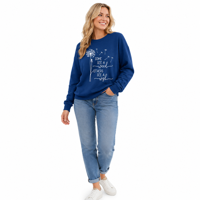 Women sweatshirt cotton blend pullover in blue, made for casual walks, cozy layering and expressive everyday style with ease.