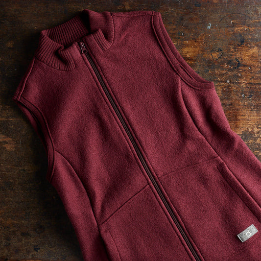 Women's Boiled Merino Wool Zip vest - Cassis