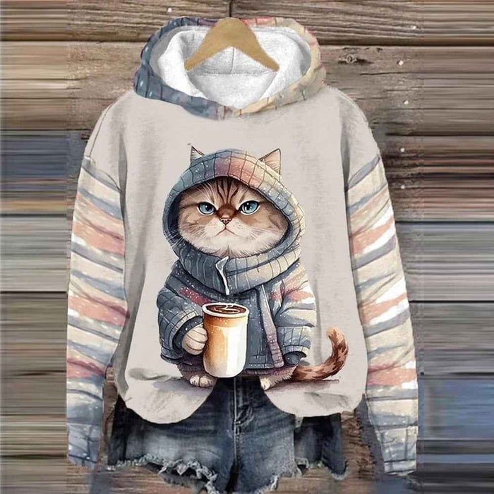 Colorful WY3 design women's cat hoodie – vibrant 3D streetwear look
