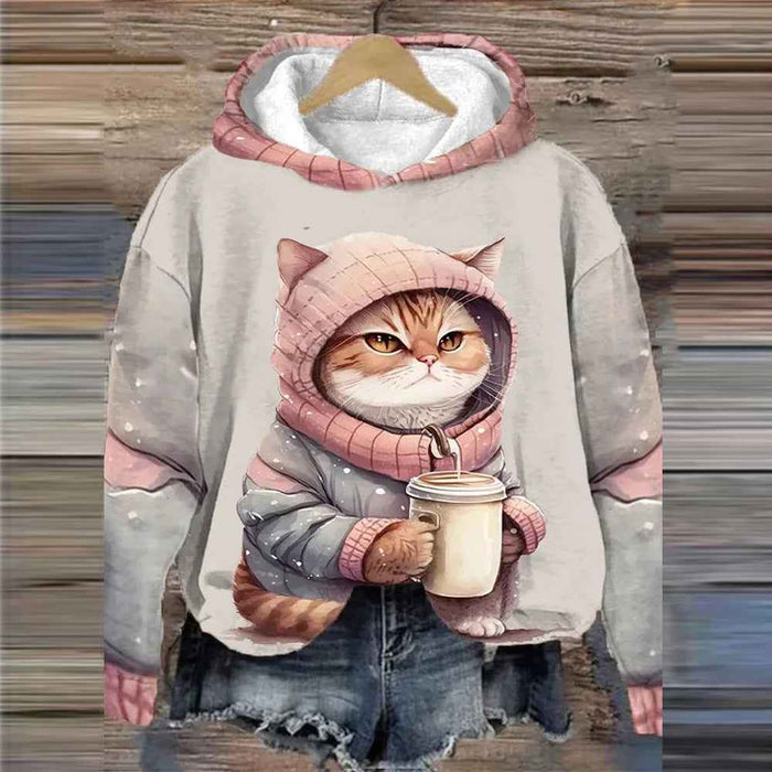 Women wearing cat pullover hoodie outdoors in natural daylight