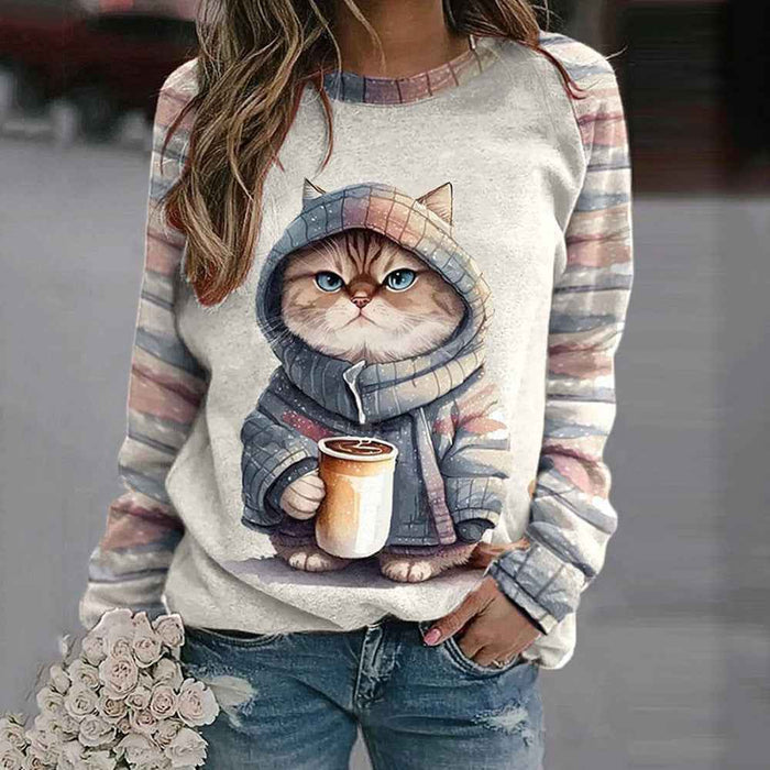 Women's oversized cat hoodie layered under jacket – casual winter outfit