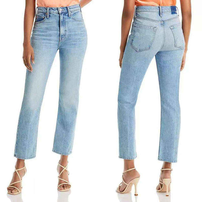 Light blue jeans shown from front and back on a white background