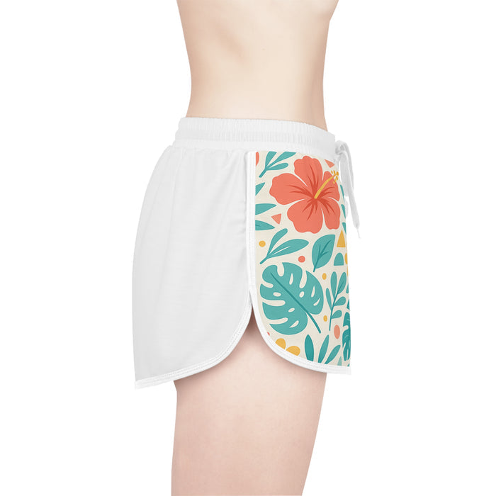 Lightweight women's sleep shorts in cheerful hibiscus and leaf print, made for easy lounging, packing and summer gifting now.