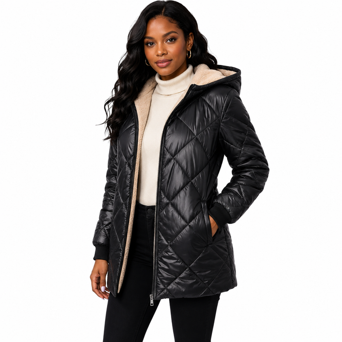 Women's Quilted Coat Long - Diamond Winter Warm Comfort
