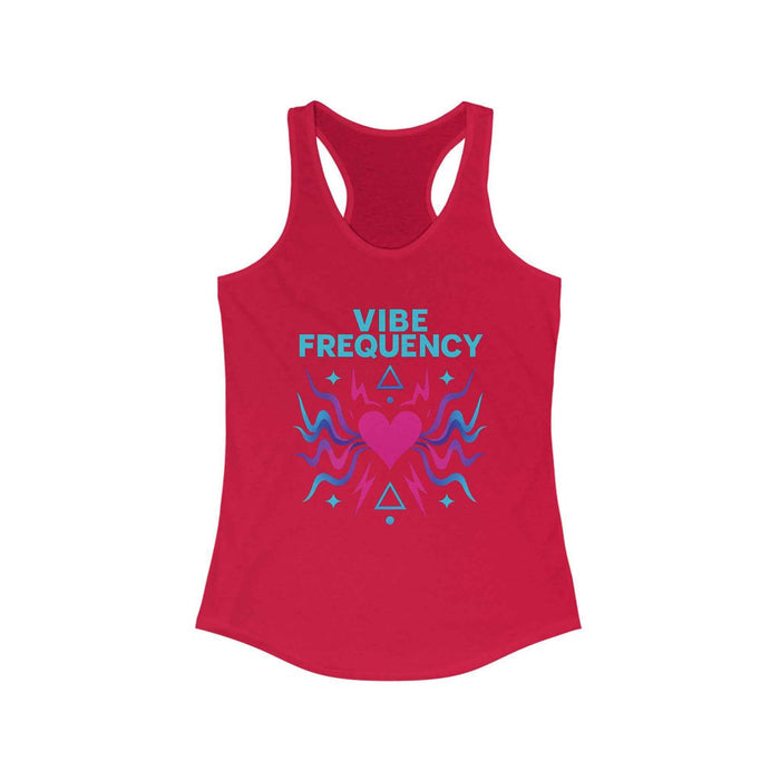 Graphic racerback tank for women with sporty silhouette, modeled for summer fitness, festivals, beach days, and casual looks.