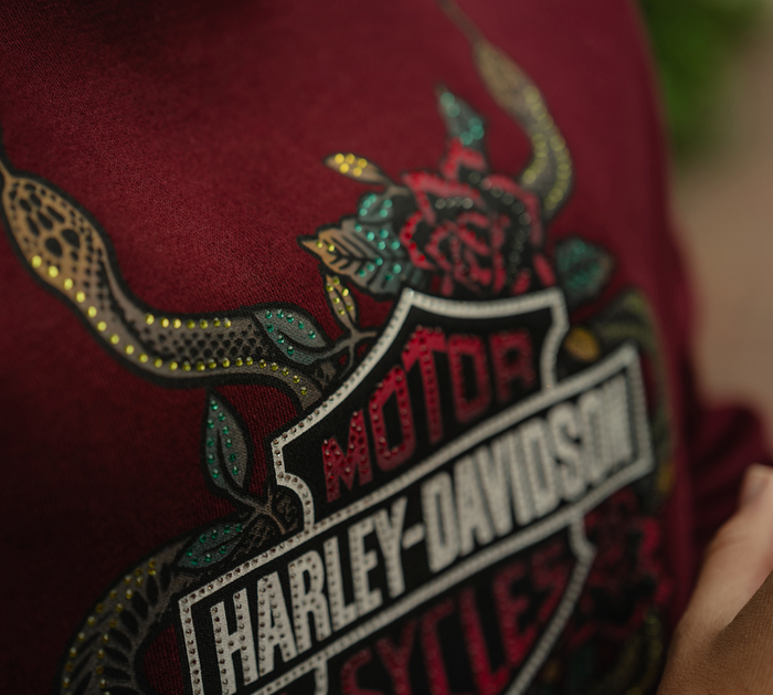 Women's Serpent Rose Bling Fleece - Maroon Banner
