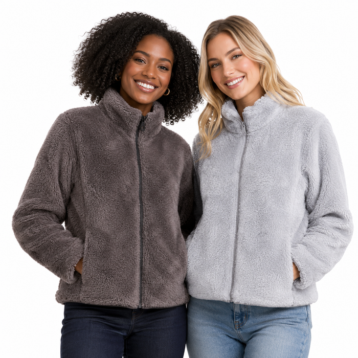 Women's cozy fleece coat in Tencel coral fleece, ideal for home lounging, work layering and cool weather outfits this season.