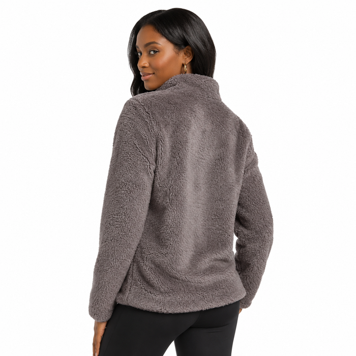 Stand collar fleece jacket for women with half sleeves, soft texture and fresh sweet style for everyday wear in cool weather.
