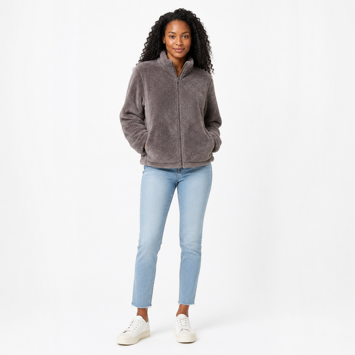 Women's warm fleece cardigan coat with soft coral fleece feel, elegant color choices and easy layering comfort for daily look