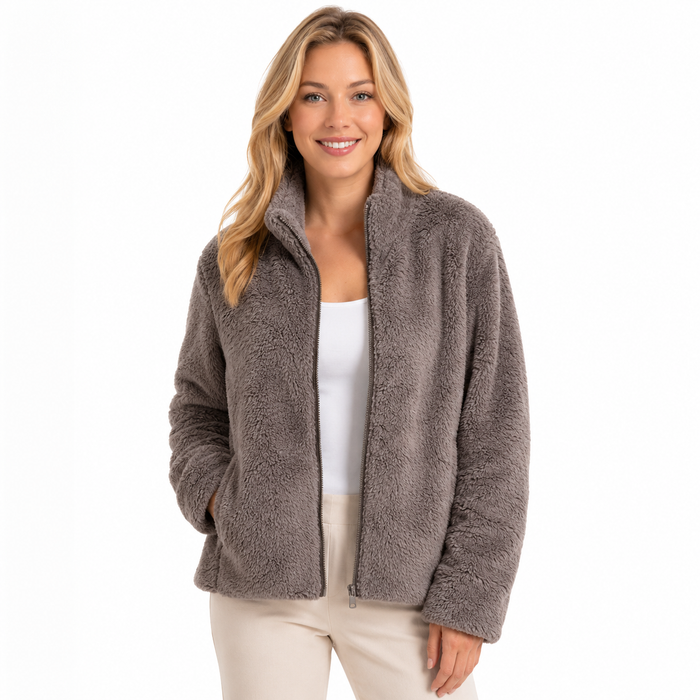 Soft Tencel fleece jacket for women in princess style silhouette, made for casual outings, home and work layering this season