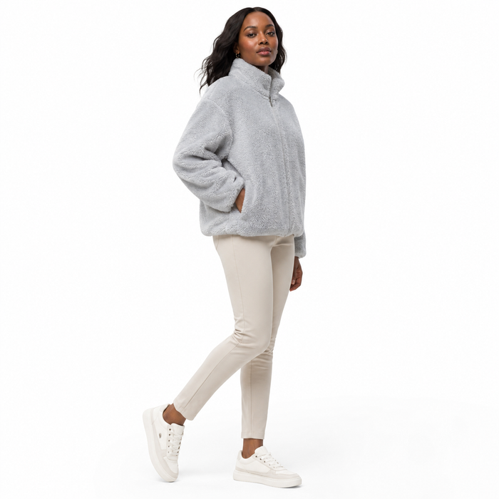 Women's coral fleece stand collar jacket, cozy soft coat for fall, winter and spring layering in many colors for daily style.
