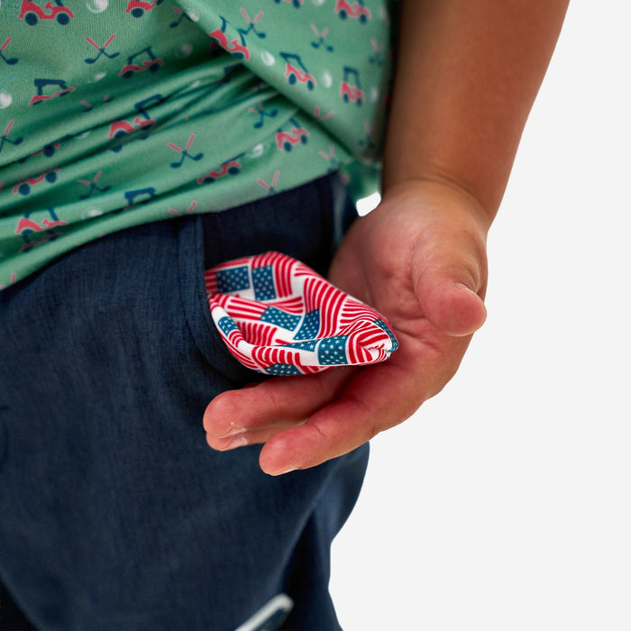 Youth Athletic Short - Heather Navy - American Flag Liner